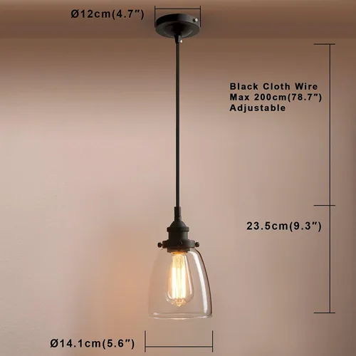 Vista 2 de Lámpara colgante de estilo rústico ovalado de 5.6 pulgadas de diámetro con tapa de base de metal y cable textil ajustable, lámpara colgante Mate