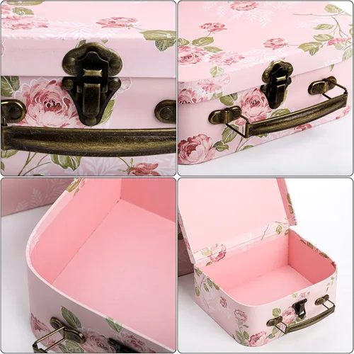 Vista 5 de Fasmov Paquete de 3 maletas de cartón, cajas de almacenamiento decorativas, cajas de regalo con tapas para almacenamiento de fotos, decoración