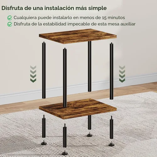 Vista 6 de Simple Trending Mesa auxiliar, mesa auxiliar pequeña para sala de estar, mesita de noche con estantes de almacenamiento de 2 niveles, marrón rústico