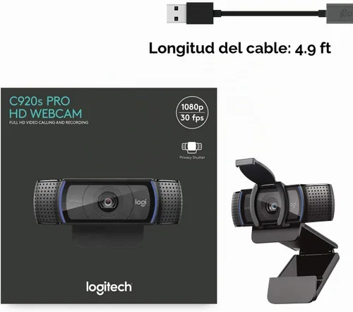 Vista 10 de Logitech Webcam HD Pro C920S 1080p USB, 960-001252 (1080p USB incluye cubierta a lente)