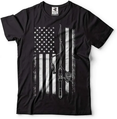 Vista 3 de Camiseta de pesca con la bandera americana, divertidas camisas de pesca para hombre, camisetas gráficas para hombre