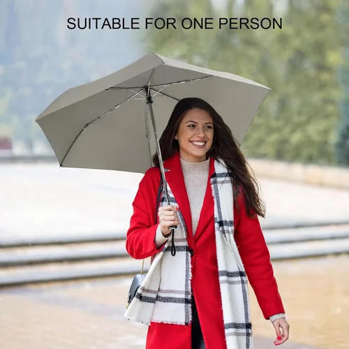 Vista 18 de LEAGERA Paraguas de viaje compacto para bolso, mango plano, impermeable para lluvia ligera