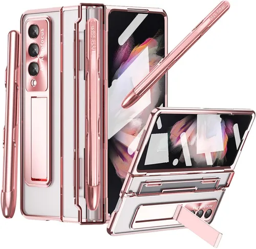 Vista 13 de Funda transparente para Samsung Galaxy Z Fold 3 con soporte para bolígrafo S y bolígrafo, diseño de una pieza con protector de bisagra Protector