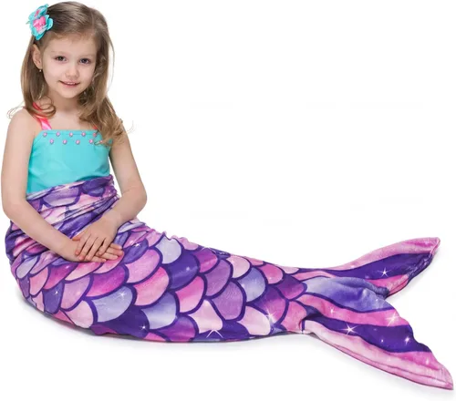 Vista 19 de WERNNSAI Manta de Cola de Sirena para Niños - Manta Ponible de Sirena que Brilla en la Oscuridad para Niñas de Invierno Franela Suave con Escamas