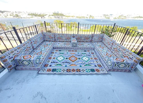 Vista 3 de arabicsofa Cojines de piso grises en forma de U - Juego de asientos Majlis modulares hechos a mano