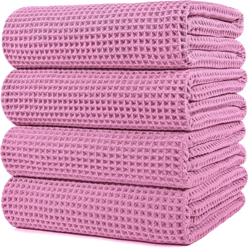 Vista 18 de POLYTE Toalla de baño de microfibra de gran tamaño de 430 GSM, de secado rápido, sin pelusas, 60 x 30 pulgadas, paquete de 4 (tejido de waffle)