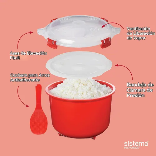 Vista 2 de Sistema Juego de recipientes de alimentos redondos para microondas y arrocera para microondas 2.6 L, 30.9 fl oz Contenedores de alimentos