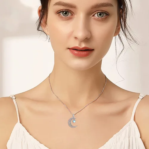 Vista 5 de Moon Necklace 925 Sterling Silver Moon StoneAmber Necklace Celtic Knot Moon Pendant Moon Jewelry Gifts Birthday Valentine's Day Gifts for Women