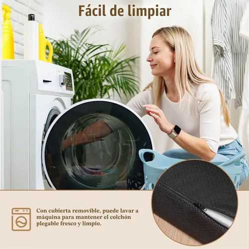 Vista 7 de Colchón triple tamaño Queen de 6 pulgadas, colchón plegable de espuma viscoelástica, parte inferior antideslizante, funda lavable con asas, cojín