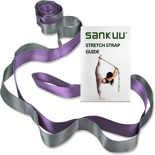 Vista 10 de SANKUU - Correas de yoga para estiramiento con 12 bucles, póster de entrenamiento, correas para estiramiento, equipo de terapia física, bandas