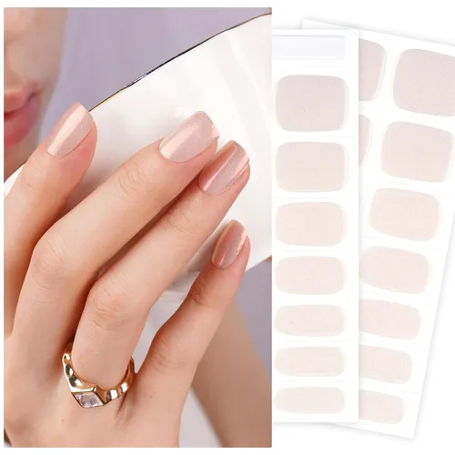 Vista 23 de DANNI & TONI Tiras de uñas de gel semicuradas, color rosa champán, ojos de gato, 28 calcomanías de regalo para mujer Aqua Ripple