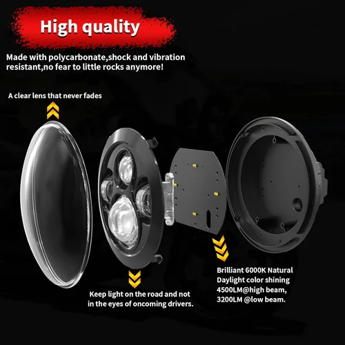 Vista 4 de Wisamic Faro LED para motocicleta de 7 pulgadas, lámparas de paso de 4.5 pulgadas, luces antiniebla y anillo de montaje, compatible con Harley