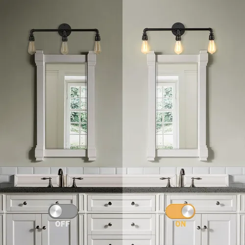 Vista 7 de Lámpara de tocador de baño, 3 luces de granja industrial de tubería de agua negra