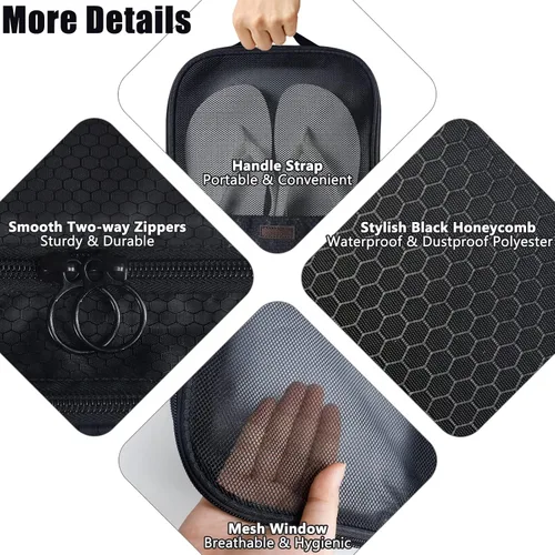 Vista 7 de Aosbos Bolsas de zapatos de 2 capas para viajes con funda de carretilla, bolsa portátil para almacenamiento de zapatos, cubos de embalaje de zapatos