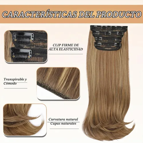 Vista 4 de FREEMEIGE 4 piezas de extensiones de cabello con clip, extensiones de cabello largas y gruesas con capas rectas de 20 pulgadas, extensiones
