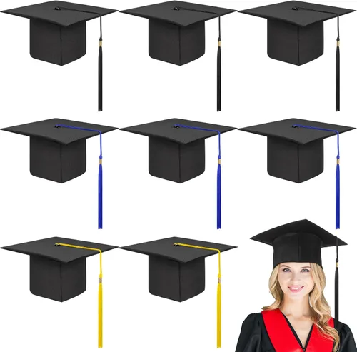 Vista 9 de Geyoga 8 gorras de graduación a granel ajustables para adultos con borla para graduados, accesorios de disfraces, accesorios de fotos