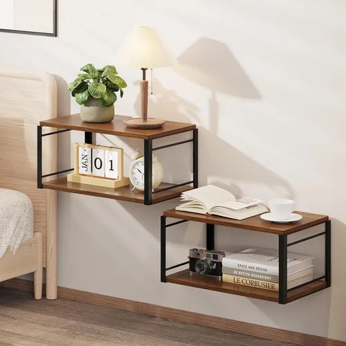 Vista 9 de Mesita de noche flotante, mesita de noche de madera, mesita de noche flotante para dormitorio, sala de estar, baño, cocina, oficina (negro)