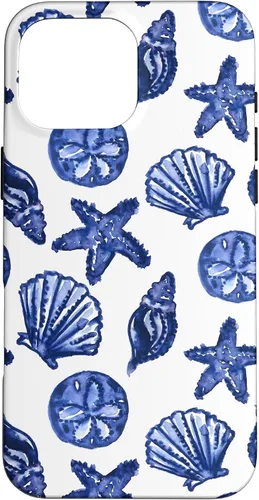 Vista 19 de Funda azul para iPhone 16, diseño de conchas marinas náuticas para nieta costera