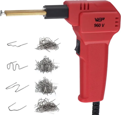 Vista 11 de Kit de soldador de plástico WEP 960-V 110V con luces LED con 200 grapas calientes y alicates para soldadura de plástico de parachoques de coche Azul
