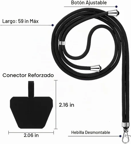 Vista 2 de Weewooday 4 piezas de cordón para teléfono con correa cruzada universal para teléfono celular, cordón para el cuello con parche para mujeres Negro