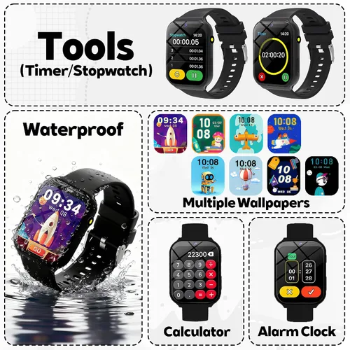 Vista 6 de Reloj inteligente para niños, reloj para niños con 18 juegos de rompecabezas, pantalla táctil HD de 1.83 pulgadas, rastreador de fitness, podómetro