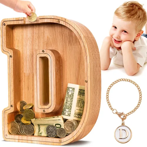 Vista 64 de SummiDate Alcancía de madera de letra para niños y niñas, Alfabeto, personalizada, regalo de cumpleaños y pascua para niños (A)