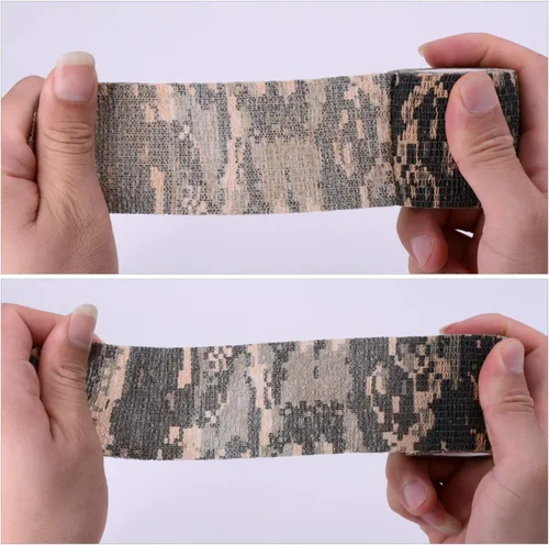 Vista 5 de Cinta envolvente autoadhesiva de camuflaje para protección de 5 cm x 4,5 m. Cinta de camuflaje discreta de tela no tejida. Vendaje elástico