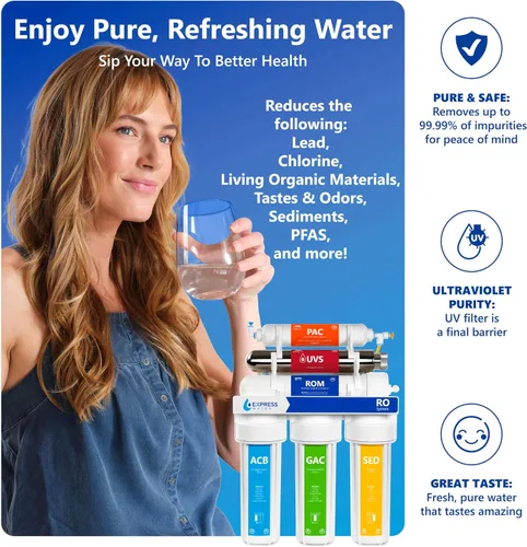 Vista 3 de Express Water Sistema de filtración de agua de ósmosis inversa ultravioleta - Filtro de agua UV RO de 6 etapas con grifo y tanque - Filtro de agua