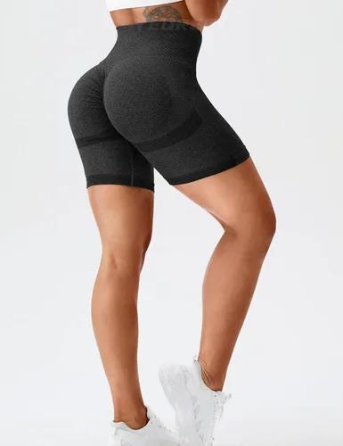 Vista 3 de YEOREO Pantalones cortos de ciclismo sin costuras para mujer, cintura alta, para yoga, gimnasio, contorno de sonrisa