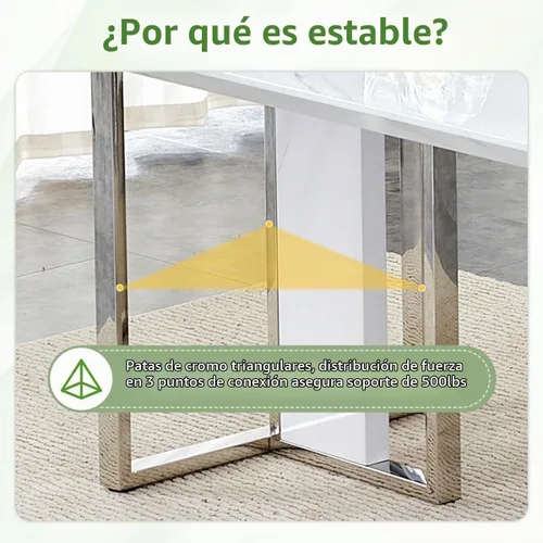 Vista 4 de Juego de mesa de comedor de mármol blanco de 63" para 6 Sillas negras 1