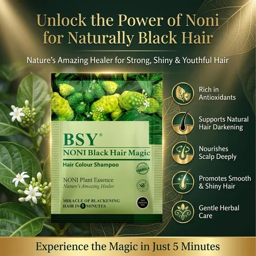 Vista 4 de BSY Noni Black Hair Magic Hair - Champú de color para el cabello (0.4 fl oz x 6 bolsitas) Tinte permanente natural sin amoníaco para hombres