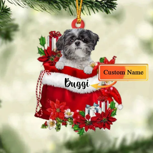 Vista 79 de Perro Akita Inu personalizado en bolsa de regalo, adorno de Navidad, nombre personalizado, regalo para amantes de los perros, familia, Navidad