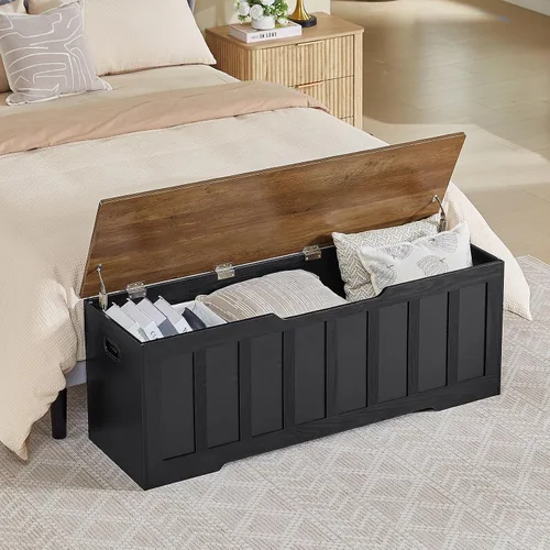 Vista 5 de VANKILEY 51.2" Storage Chest Extra Large,Wooden Storage Bench,Black+Brown
