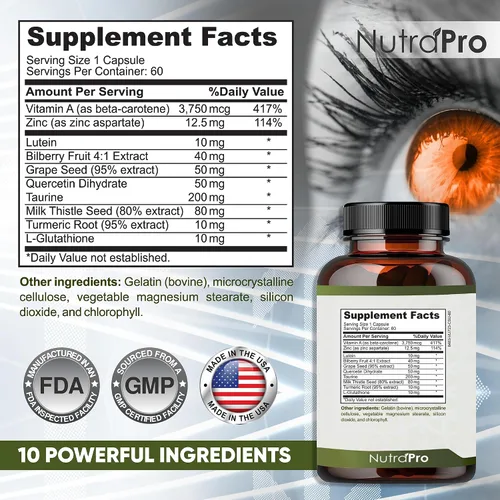 Vista 5 de NutraPro Apoyo a la visión: las mejores vitaminas para los ojos para una visión borrosa. Suplementos oculares para adultos con luteína para la salud