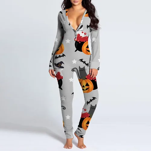 Vista 2 de DESKABLY Womens Jumpsuits Casual Dressy Sexy Leopard Print Babydoll Onesie Buttoned Flap Teddy Nightgowns Bodysuit Sleepwear
