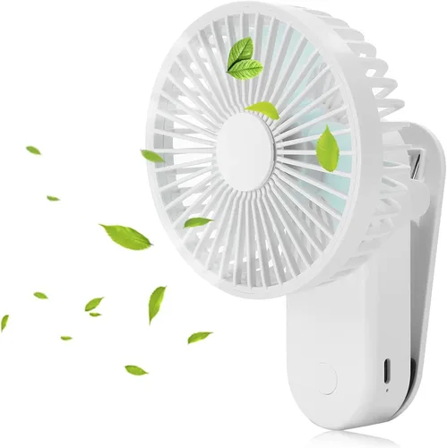 Vista 5 de Mini ventilador de escritorio portátil con clip, 2400 mAh, recargable, USB, funciona con pilas, con imán, color azul rey