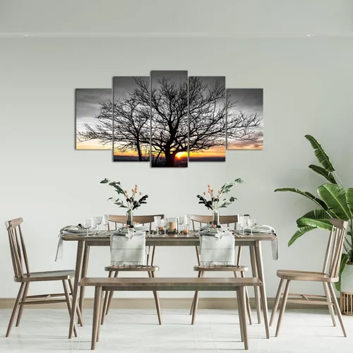Vista 3 de Artmyharbor Arte de pared de 5 piezas de árbol en blanco y negro al amanecer