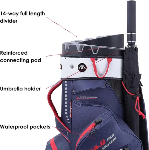Vista 7 de Big Max Dri Lite Silencio 2 - Bolsa impermeable para carrito de golf con protector de 14 vías para club de golf con parte superior, bolsillos