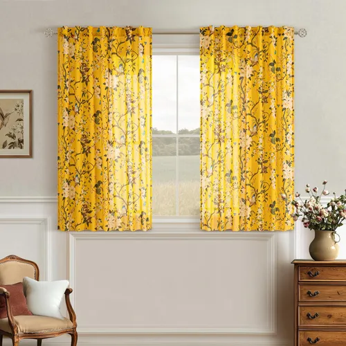 Vista 15 de Cortinas de lino de pájaro floral azul 2 paneles de 72 pulgadas de largo Aqua Blue