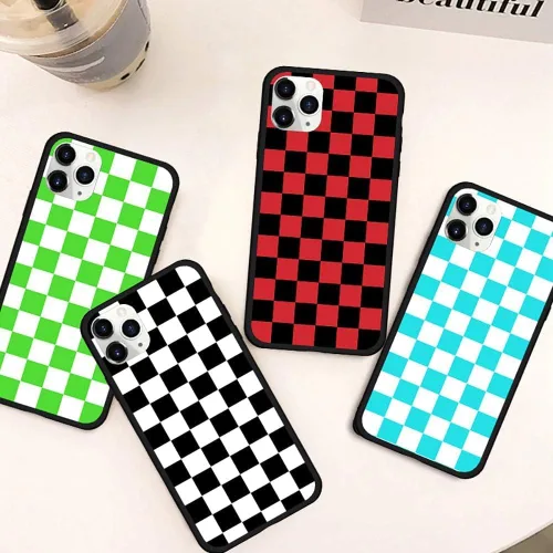 Vista 2 de Funda de teléfono de tablero de ajedrez compatible con iPhone 13, 1, diseño de cuadrícula de tartán, damier
