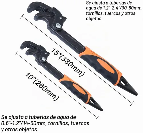 Vista 2 de Paquete de 2 llaves ajustables de 0.6 a 2.4 pulgadas (14 a 2.362 in)