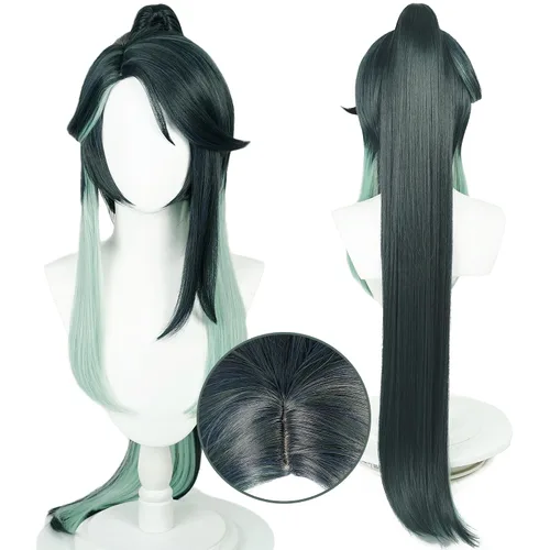 Vista 29 de Peluca para cosplay, disfraz de anime, pelo largo, cabello ondulado negro con flequillo y para mujer, fiesta familiar de Halloween Isolda