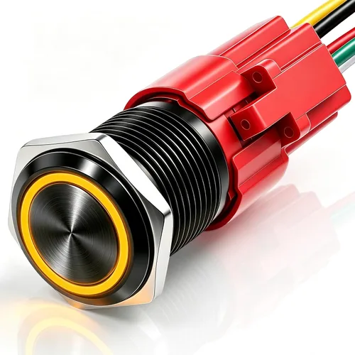 Vista 16 de Twidec /6 unids interruptor de botón momentáneo de 0.472 in agujero de montaje de 1/2 "encendido apagado mini redondo impermeable negro con cables