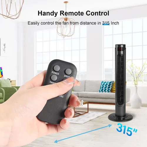 Vista 5 de Simple Deluxe Ventilador de torre oscilante eléctrico de 36 pulgadas con pantalla LED de control remoto y 3 velocidades, 3 modos, temporizador de 15