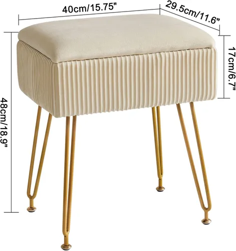 Vista 3 de YMYNY Taburete de tocador con almacenamiento, taburete otomano cuadrado, taburete de maquillaje multifuncional moderno para dormitorio, sala de Beige
