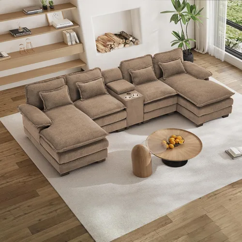 Vista 14 de Sofá Seccional Sofá Nube en Forma de U de 124" Sofás Modulares Esponjosos Sofá Nube para Sala de Estar de Gran Tamaño Moderno Conjunto de Sofá