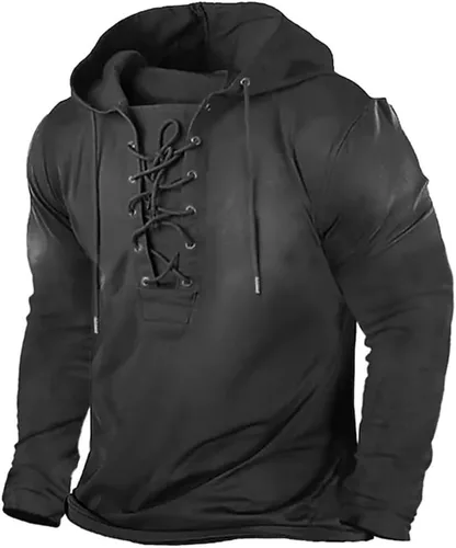 Vista 5 de ZOCANIA Sudaderas con capucha tácticas retro para hombre, de manga larga, para deportes al aire libre, con cordón, con cordón
