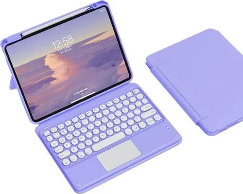 Vista 14 de iPad Air Air2 iPad 5ª 6ª generación 9.7 pulgadas iPad 5 iPad 6 Funda con teclado Touchpad horizontal/vertical Soporte magnético desmontable BT