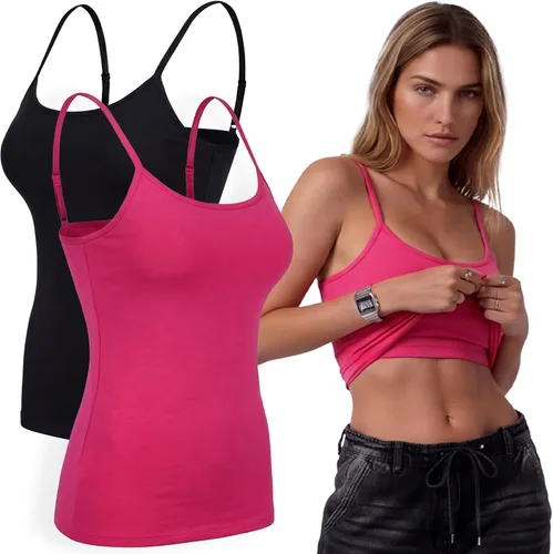 Vista 55 de Emmalise Camiseta de mujer con brasier integrado, soporte de tela sin varillas, camisola corta