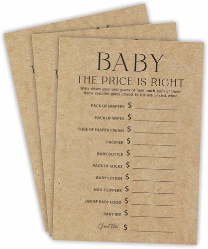 Vista 7 de Tarjeta de juego para baby shower, juego de 30 tarjetas de papel kraft con doble impresión, pelea familiar con 1 tarjeta de respuesta para bebé